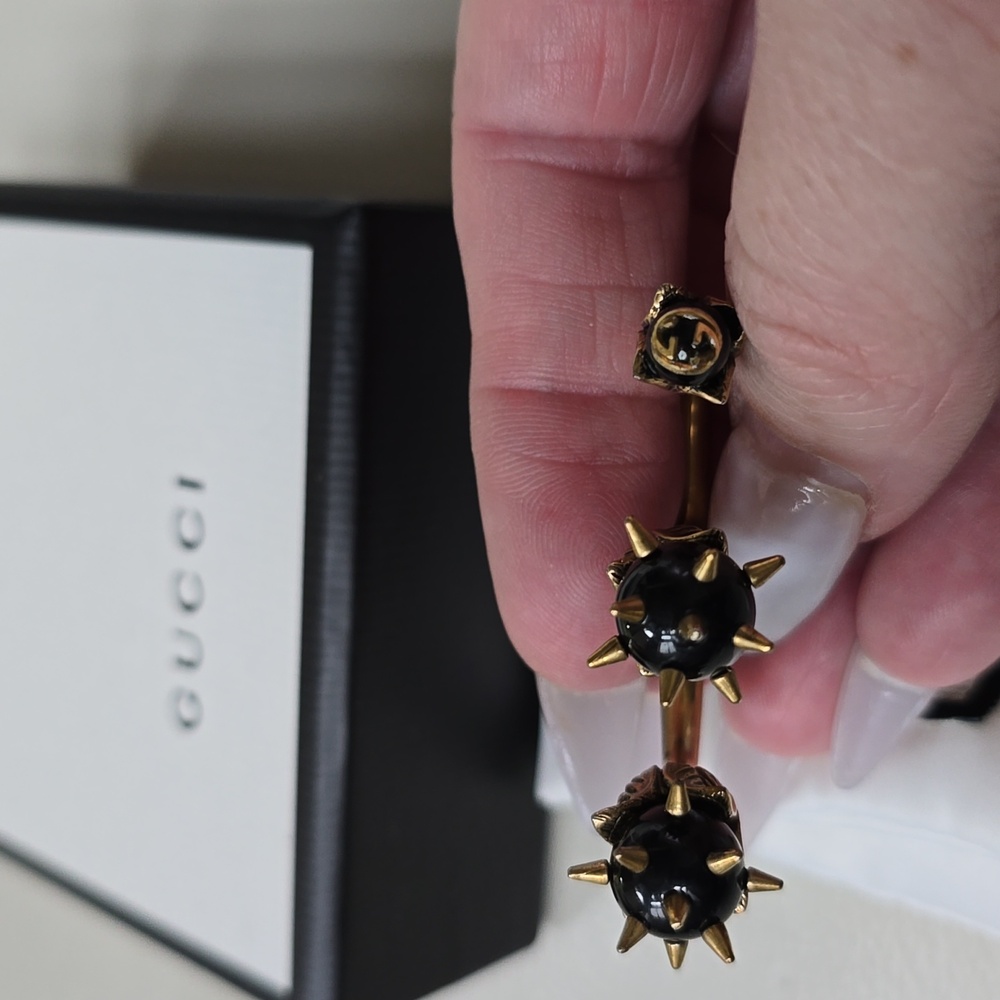 Gucci spiked black  pearl double  finger ring - Picture 3 of 5